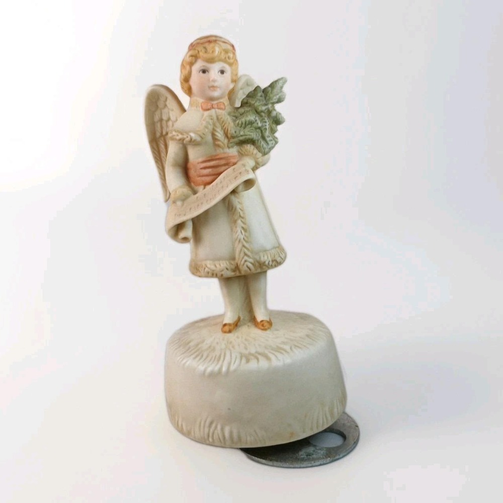 Rare 1985 VTG Schmid B. Shackman Ceramic Angel Girl Figurine Christmas Music Box